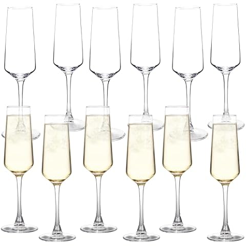 Champagne Glasses, Set of 12 Champagne Flutes with Unique Shape, Long stem Sparkling Wine glasses for Party, Restaurant, Bar, Wine Toasting, Clear Cover