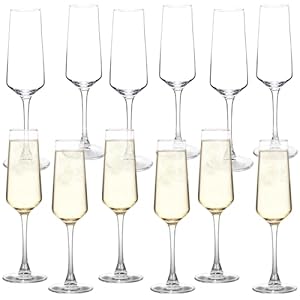 Champagne Glasses, Set of 12 Champagne Flutes with Unique Shape, Long stem Sparkling Wine glasses for Party, Restaurant, Bar, Wine Toasting, Clear
