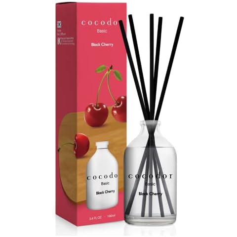 COCODOR/Black Cherry] Basic Reed diffusers Oil with a Set of 5 Fiber Sticks, 100ml, Diffusers with sticks Cover