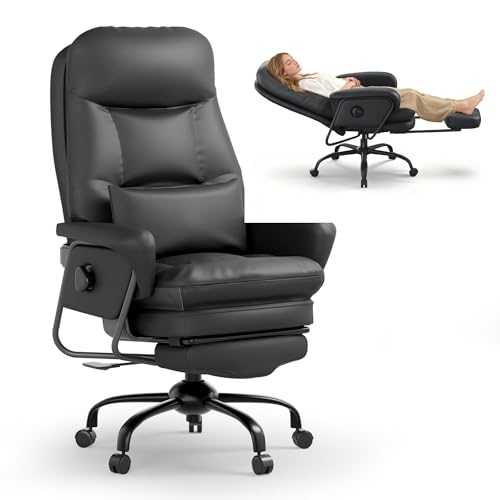 FLEXISPOT Ergonomischer Bürostuhl mit Fußstütze Chefsessel mit 160° Liegefunktion, Dickem PU-Komfortpolster Ideal zum Arbeiten, Entspannen & Mittagsschlaf CloudRest Beige