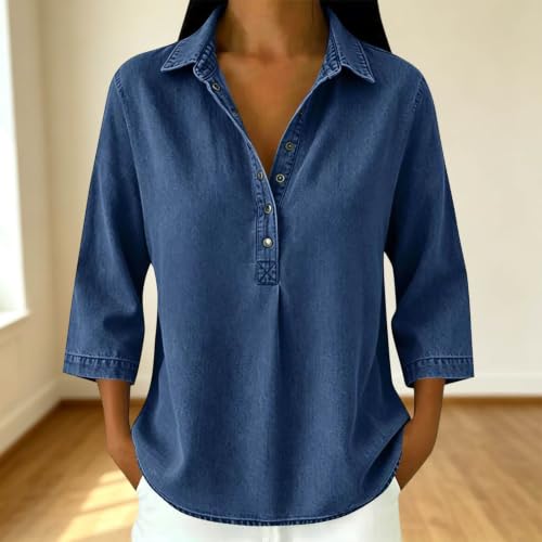 CSVBVSQ Oversized Shirt,Oversized Collared Jean Shirt(Dark Blue,Small) — view 3