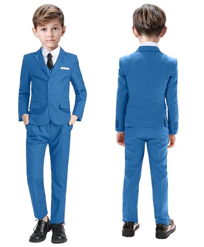 Image of Suit for Boy Formal Slim Fit Tuxedo 5 Pieces Kids Toddler Wedding Outfit Blazer Pants Vest Set Boys Suits