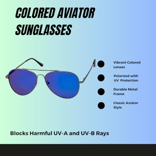 Colored Aviator Sunglasses, Colored Polarized Lens, Sun Protection, Military Glasses with Metal Frame, Polarized with UV Protection, Colorful Lens, American Military Style with Hard Case Included2