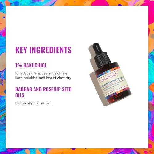 Good Molecules Bakuchiol Oil for Oily Skin - Ultra Hydrating Retinol Alternative Face Oil with Rosehip Oil - Anti-Aging Collagen Boosting Facial Oil - Lightweight Non-Comedogenic Vegan | 1 fl oz