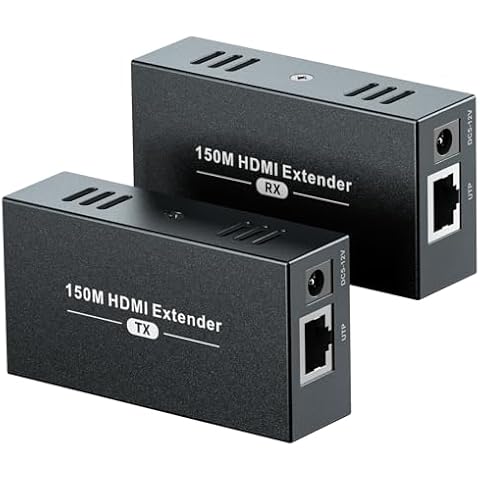 PWAY DT264 HDMI Extender 492ft, Over Single Cat5E/6/7, 1080p Uncompressed HDMI Balun Sender Transmitter Receiver Support 3D POC Cover