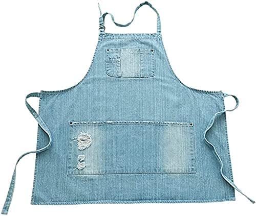 Miniatura 4 de Delantal de mezclilla de algodón con bolsillos, unisex, ajustable, delantal de cocina para cocinero, cocina, restaurante