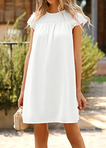 Image of KIRUNDO Wedding Guest Shift Dresses for Women Short Spring Summer Ruffle Cap Sleeve Chiffon Babydoll Flowy Mini Sundress