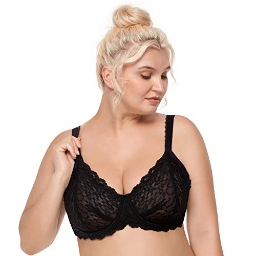 HSIA Minimizer Women's Underwire Bra Un-Padded Full Coverage Bra Unlined Plus Size Bra Lace Foral Bra 34C