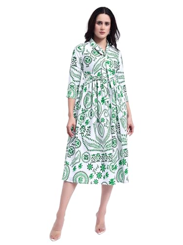 PURVAJA Women’s Maxi Cotton Blend Dress (Floe-283-L_Green)