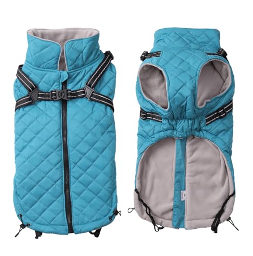 Geyecete Winter Warm Coat Dog Winter waterproof dog coat Windproof snowproof with Super warm inner fleece,with Buckle and D-Ring-Blue-L