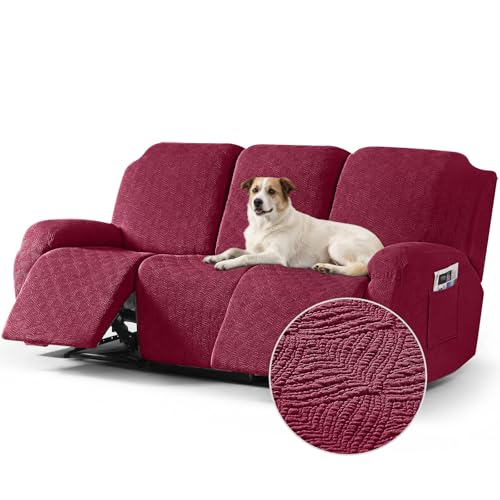Image of Timeles Recliner Covers for 3 Seater Reclining Couch Covers Sofa Slipcover Furniture Protector for Dogs and Pets Stretch Soft Washable (Three-Seater, Burgundy)