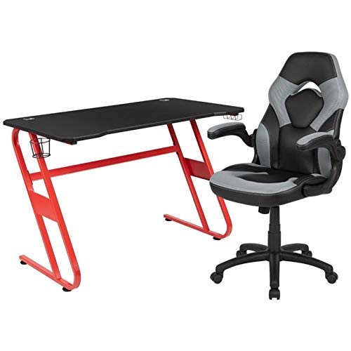 Bowery Hill 2 Piece Z-Frame Gaming Desk Set in Red and Gray