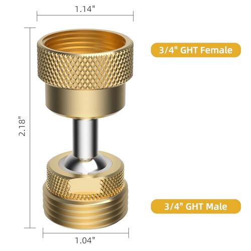 Image of 2 Pack All-Metal Garden Hose Adapter, Swivel 3 /4 inch GHT Hose Protector, Brass | Male Female Thread, Flexible Pipe Kink Protector, Dual Rotation, Female to Male, Outdoor Faucet Compatible