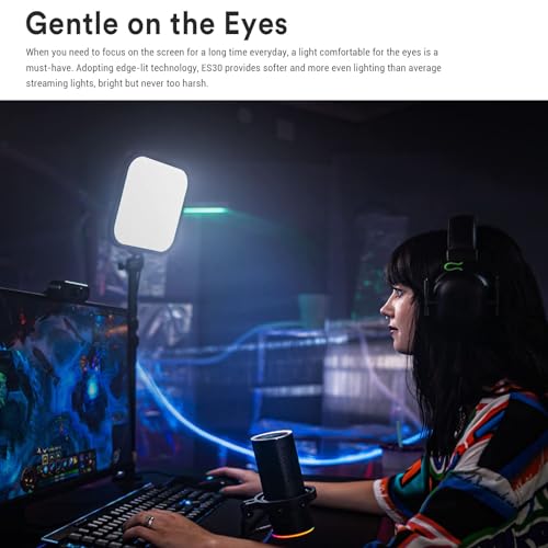 Image of Godox ES30 Key Light, 2250Lumens Desk Light for Streaming with Extendable Desk Stand, 0-100% Brightness & 2800-6500k Color Temperature APP Control, Soft Light Panel for Streaming, Zoom Calls, YouTube
