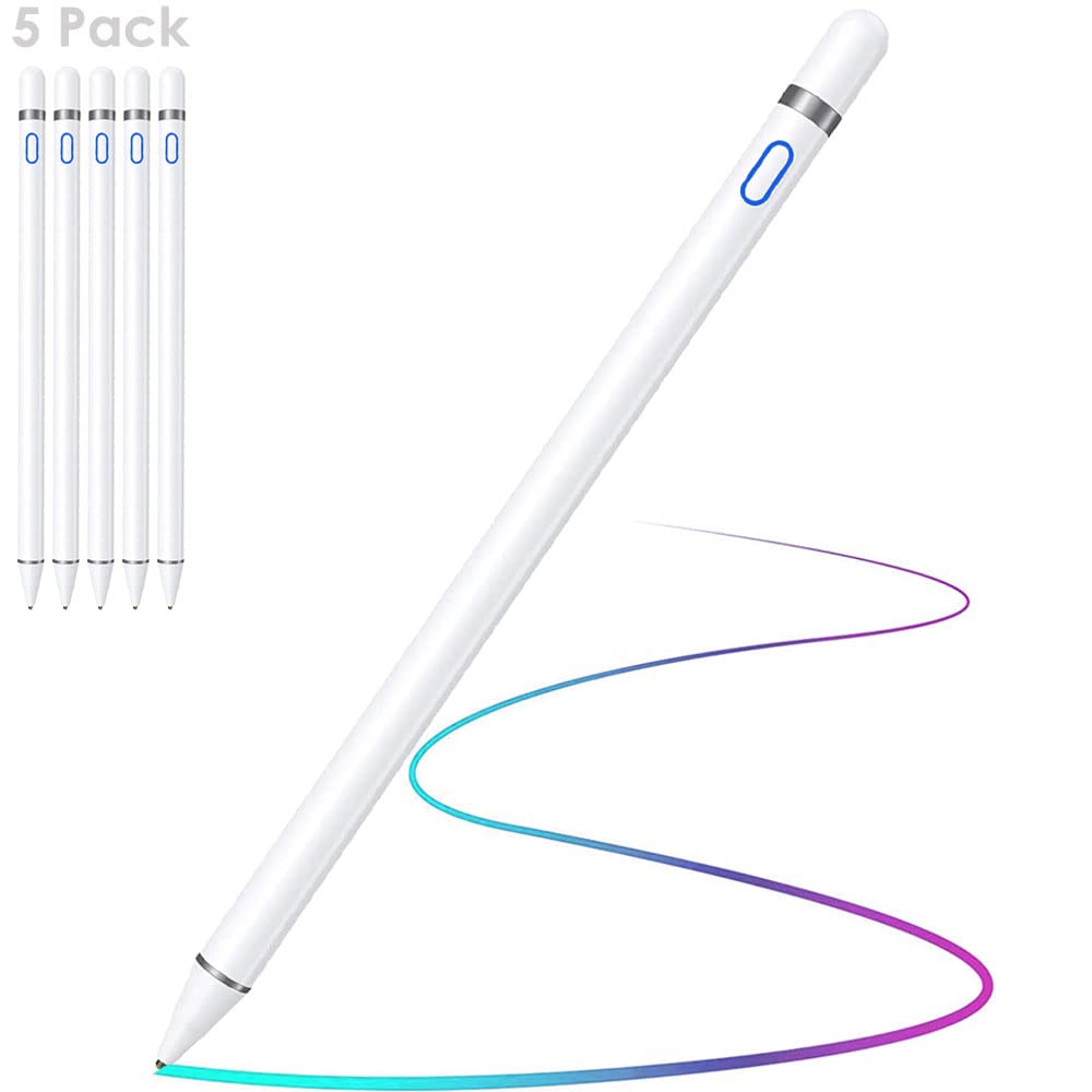 Techgear Lot de 5 stylets tactiles rechargeables haute précision et sensibilité compatibles avec iOS, Android, iPad, iPad Pro, iPhone, Samsung, tablette Lenovo et autres appareils à écran tactile