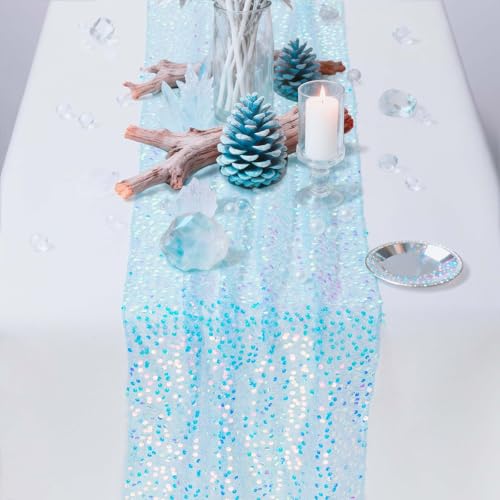FuSenYuan Light Baby Blue Sequin Table Runner 120 Inch B-Day Table Decor by FuSenYuan - Used condition - Image 4