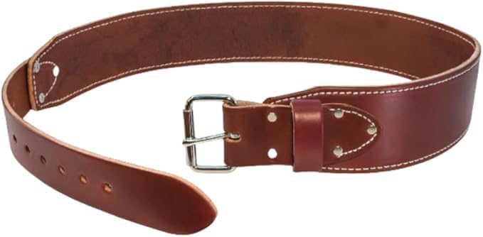 Occidentel Leather HD 3 Ranger Work Belt - OxyRed Bridle Leather Heavy-Duty Steel Buckle Reinforced Edge Stitching (Large)