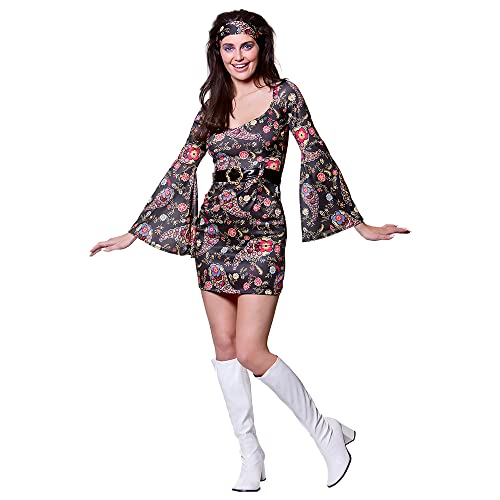 Wicked Costumes Adult Women’s 60s Go-Go Girl Costume - Black Retro Mod Fancy Dress for Disco Hen Party & Halloween - Large (UK 18-20)