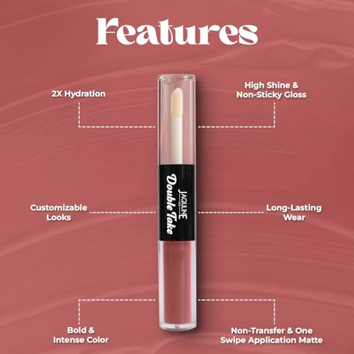 Image of JAQULINE USA Double Take Matte & Gloss Lipstick | Dual Finish | Long-Lasting | Non-Transfer | High Shine & Intense Color - Caramel Creme 06, 6.5 ml