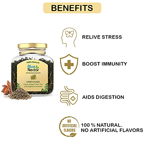 Blue Nectar Assam Mogra Green Tea Loose leaf with Aniseed in Glass Jar(33 cups, 2.29 Oz)