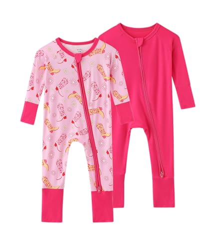 SUZEL Bamboo Viscose Baby Pajamas Boys Girls Zippy Pjs Sleep 'N Play Romper - 0-24 Months (Boots+Hot...