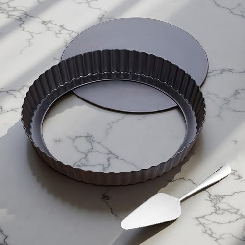 Yamteck 9 Inch Quiche Tart Pans with Pie Cake Server. Removable Bottom, Non-Stick Coating, Rugged...
