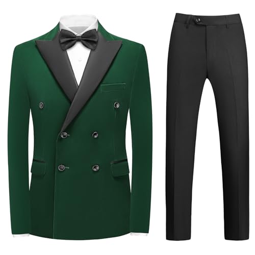 KUDORO Men's Velvet Suit 2 Piece Double Breasted Tuxedo Blazer & Dress Pants Set for Wedding Prom Dinner Party