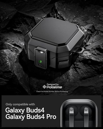 Image of Safety Lock Case for Samsung Galaxy Buds 4 Pro /for Galaxy Buds 4 Case (2026) [Compatible with MagSafe] with Cleaning Kit & Keychain, (Black)