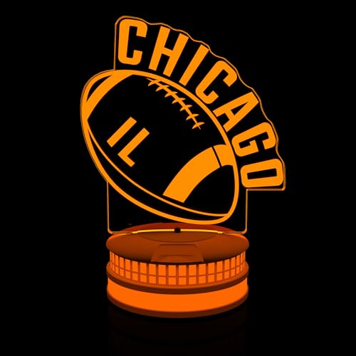 Image of CLORURBANLIVE 3D Football Chicago Night Light 3D Illusion Lamp with Remote Control 16 Color Options Sports Decor Lighting for Fans - Multicoloured OneSize