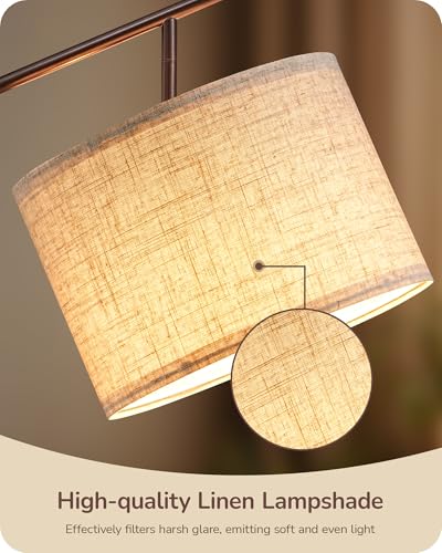 Image of EDISHINE 64.7 inch Modern Arc Floor Lamps for Living Room, Brown Standing Lamp | 3 Color Temperatures, Bulb Included, Adjustable Linen Shade, Foot Switch, Tall Light for Bedroom, Office, Nursey