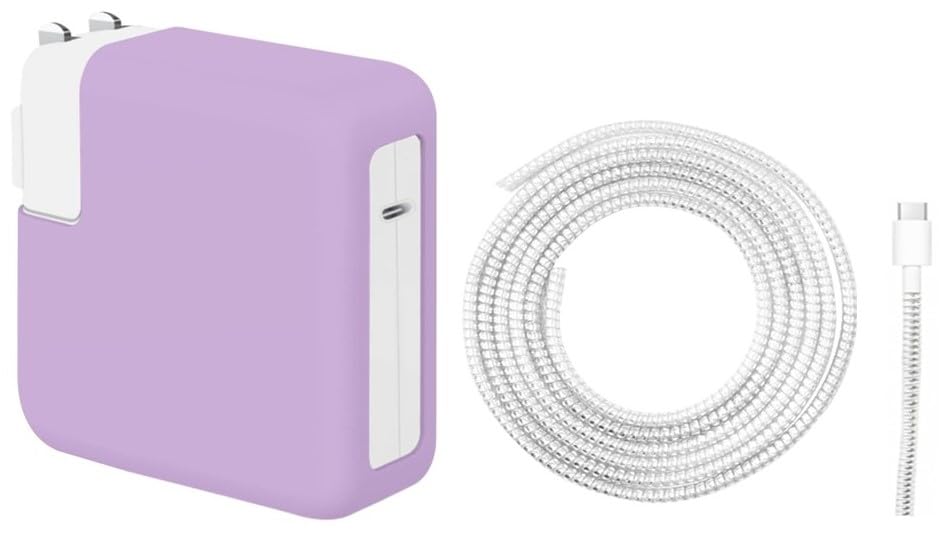 Image of Techmount Silicone Protective Cover with Silver Data Cable Potector Compatible with 29W /30W /35W MacBook Adapter Compatible with MacBook Air M2 M1 13 inch Models A2681 A2337 A2179 2020 (ONLY Cover)