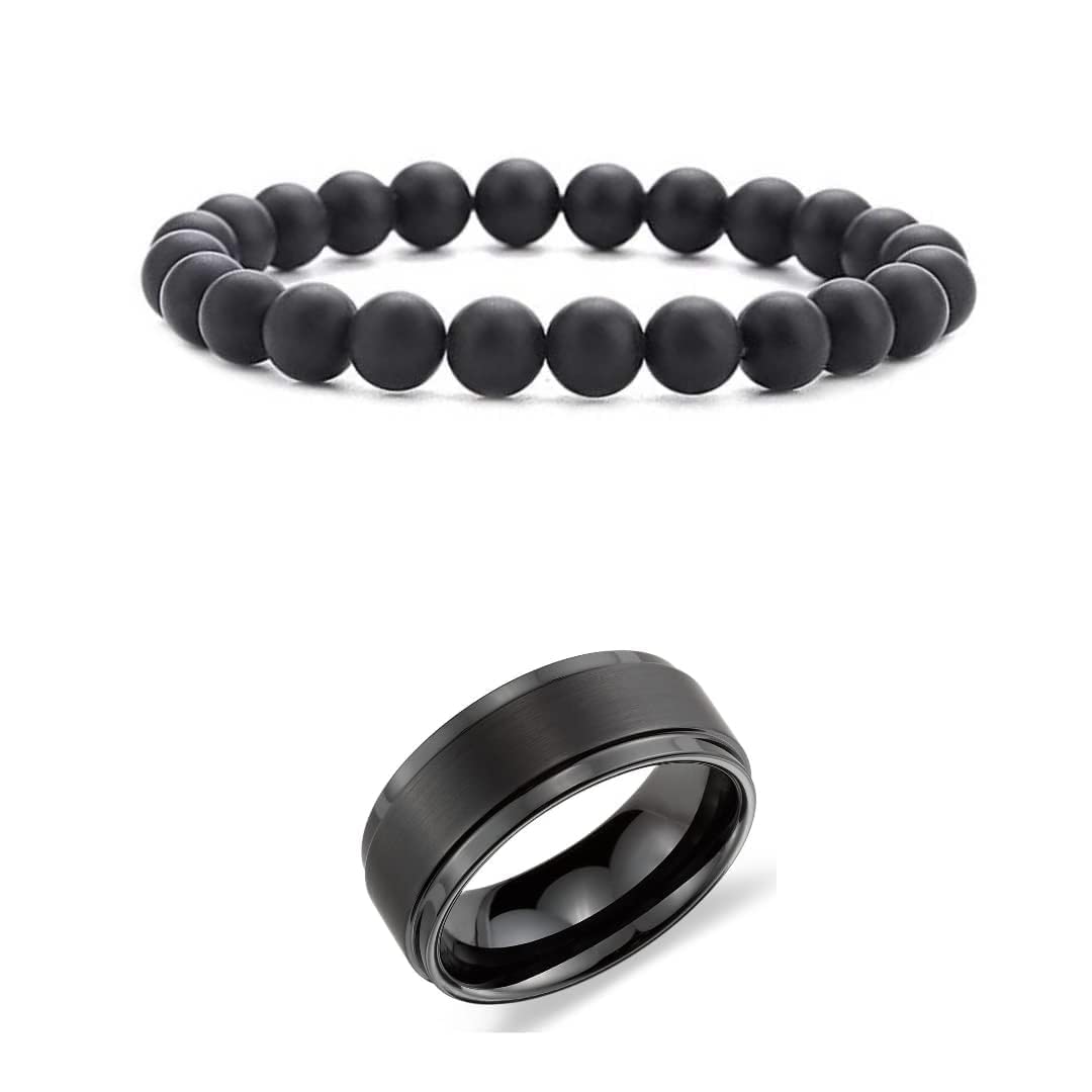 Soni Designs Alloy Metal, Tourmaline Crystal, Black Beads Bracelet With Matte Round Finger Ring for Boys And Men (Pack Of 2) (B0BY8SZWZF) Amazon Price History, Amazon Price Tracker
