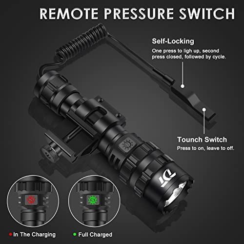 Tdt Flashlight 3000 High Lumens Led Rechargeable Ipx7 Waterproof 3000 Mah 5 Modes Torch With Picatinny Pressure Switch Included #TOP3