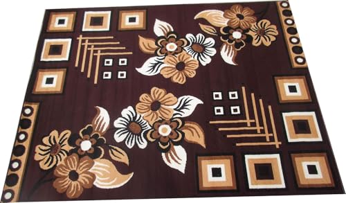 Image of BCF Area Rug 6X8 feet, Brown IJ12 Carpet for Home Decor | Easy to Clean, Anti-Skid Ideal for Living Room, Bedroom, Hall