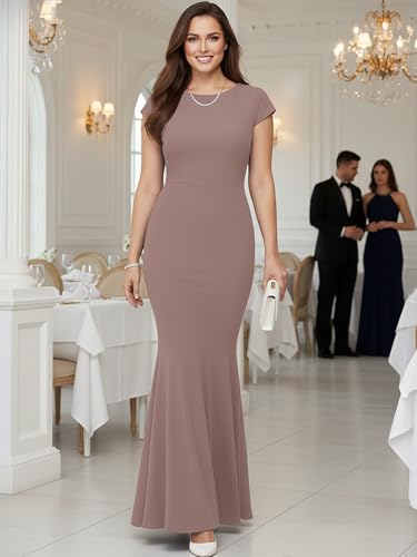 Image of KOH KOH Womens Long Cap Sleeve Fishtail Formal Evening Cocktail Maxi Dress