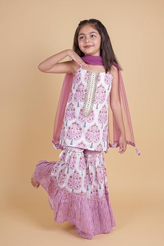 Image of TAGAS Girls Girls V Neck Kurti With Plazo Set | Traditional Girls Ethnic Wear|Ethnic Wear for girls|