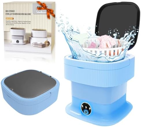 Portable Washing Machine, Folding Lavadora Portatil with Spin,Collapsible Small Compact Clothes Laundry for Underwear, Baby Clothes, Socks (Blue, 16L)