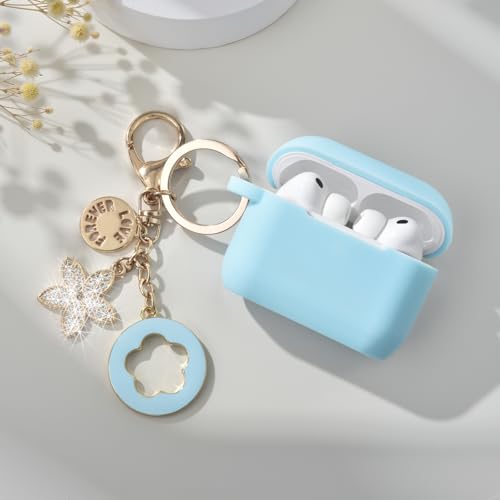 Image of VISOOM for AirPods Pro 3 Case 2025, Silicone Case for Apple Air Pods Pro 3rd Generation Cover Women, Cute iPods 3 Protective Cover with Bling Keychain & Cleaning Kit,Sky Blue