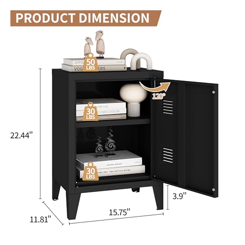 Image of MIOCASA Metal Locker Nightstand with Doors and Shelves, 22.44 inch H Kids Bedside Table, Modern Storage Cabinet Side Table for Home Office