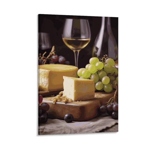 Œuvre d'art pour salon moderne motif vin blanc et gâteau