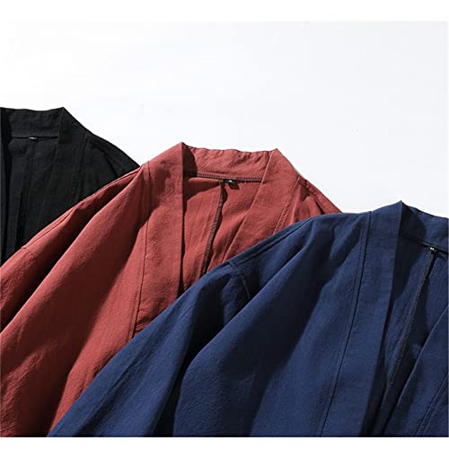 Men's Japanese Traditional Kimono Cardigan Fashion Retro Haori Yukata Lightweight Cotton Open Front Tops Coat3