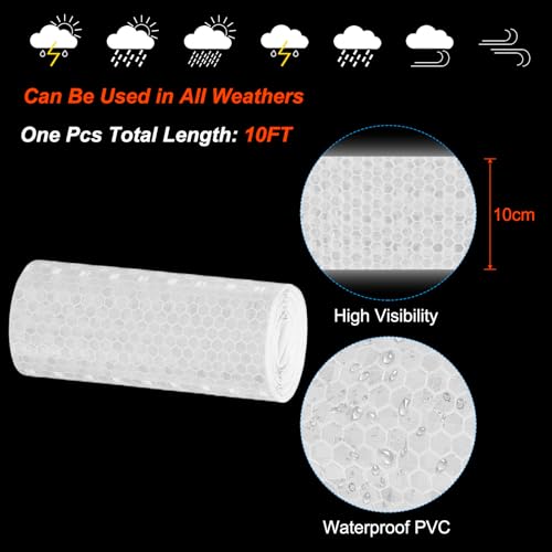 Ruban Réfléchissant 4 Inch x 10 Ft PATIKIL Blanc Adhésif pour Sécurité Camion Remorque Voiture - 3