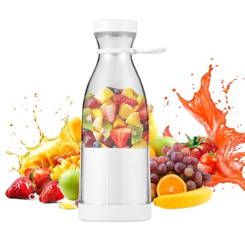 Portable Juicer Mini Blender for Juice 350ml Portable Juicer Blender Bottle with 6 Blades USB Rechargeable Cordless Personal Blenderes for Travel Outdoor Gym Office (White)