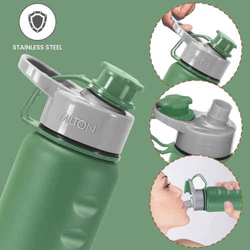 Image of MILTON Gripper 1000 Stainless Steel Water Bottle, 900 ml, Green | Leak Proof | Easy Grip | Light Weight | Easy to Carry