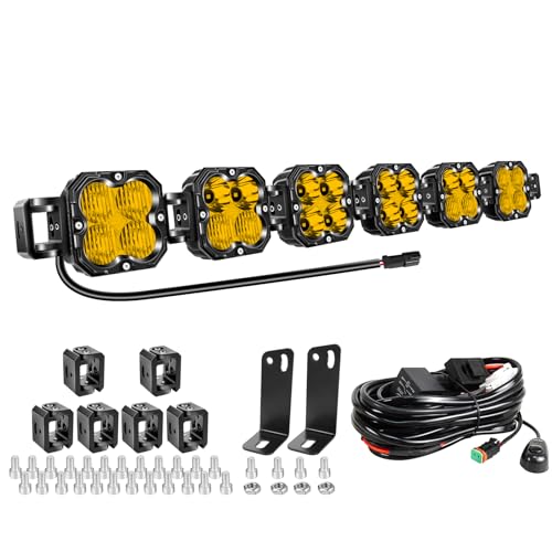 Willpower 40 inch 180W Straight Curved Adjustable & Linkable LED Light Bar with DT Wire,Yellow Spot Flood Beam Off Road 4X4 Driving Fog Lights for 12V 24V Vehicle 4WD Car ATV SUV Truck Tractor Trailer