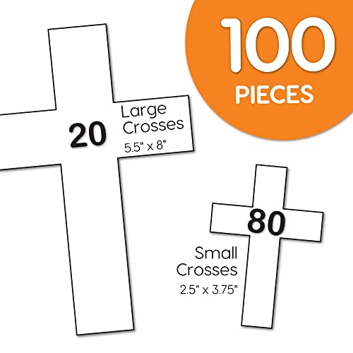 FreshCut Crafts 100 Pieces White Cross Cutouts with IDEA Guide, 2-Sided US Made Card Stock Punch Out Large and Small Crosses for Bible Crafts, Sunday School, Classroom Decor & Faith-Based Activities