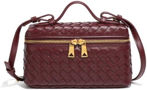 Trendy Woven Crossbody Purse Square Box Bags Women Shoulder Bag Cute Satchels Mini PU Leather Top-Handle Tote Handbag