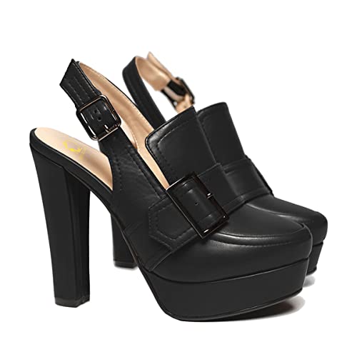 Image of SHODENSE Women Vintage Platform Chunky High Heels Pumps Shoes Round Closed Toe Platform Loafers Ankle Strap Block Heel Slingback Summer Sandals Backless Buckle Loafer Ladies Chic Sexy Party 4-11 M US