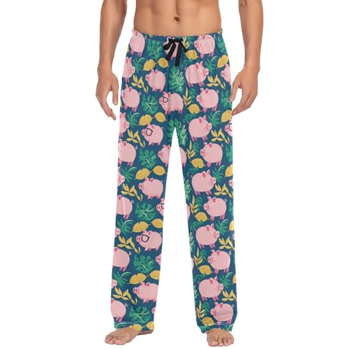 Men's Pajama Pants Pig Leaves Blue Pajama Pants for Men PJs Bottoms Drawstring Pockets Sleep Lounge Pants S