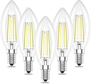 Huoqilin E14 Led Light Bulbs, C35 SES Small Screw Candle Bulb, Cool White 6000K,4W,40WIncandescent Equivalent,420Lm, 5 Pack